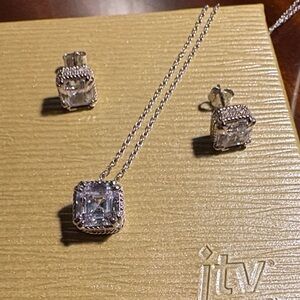 JTV Silver Necklace and Earring Set with Clear Stones
